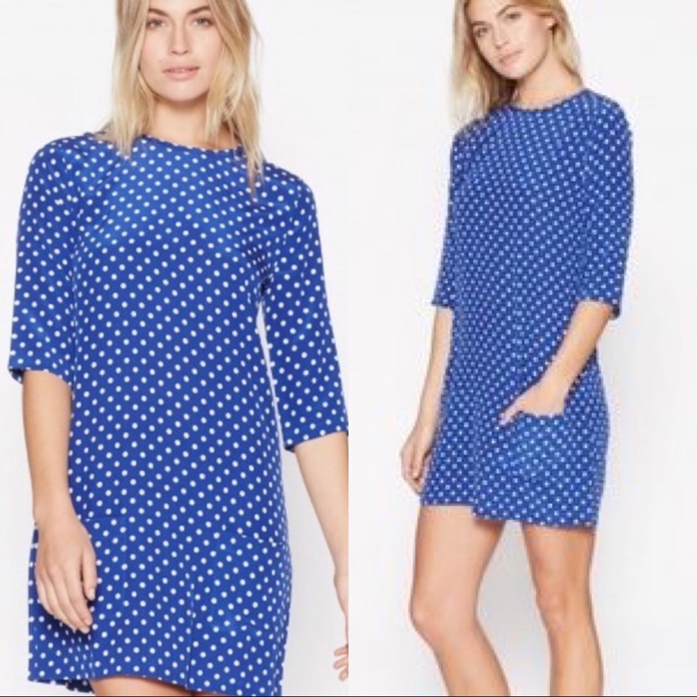 💎Equipment Femme 100% Silk Blue Polka Dot Dress